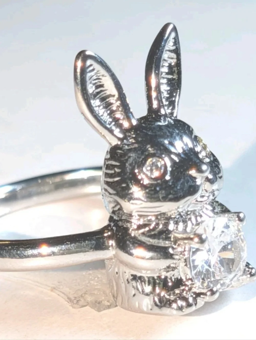 Women's Silver Plated Retro Rabbit Shaped Vintage Lab-Created Diamond Ring Sz 6